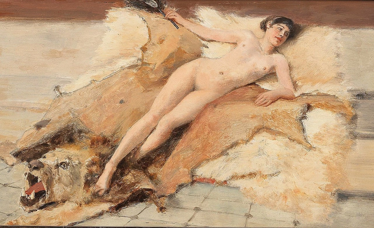 Nudo femminile su pelle di leone